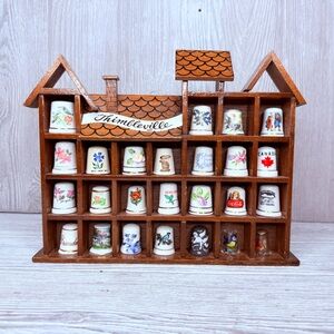 Vintage thimbleville trinket shelf with  glass and ceramic vintage 25 thimbles